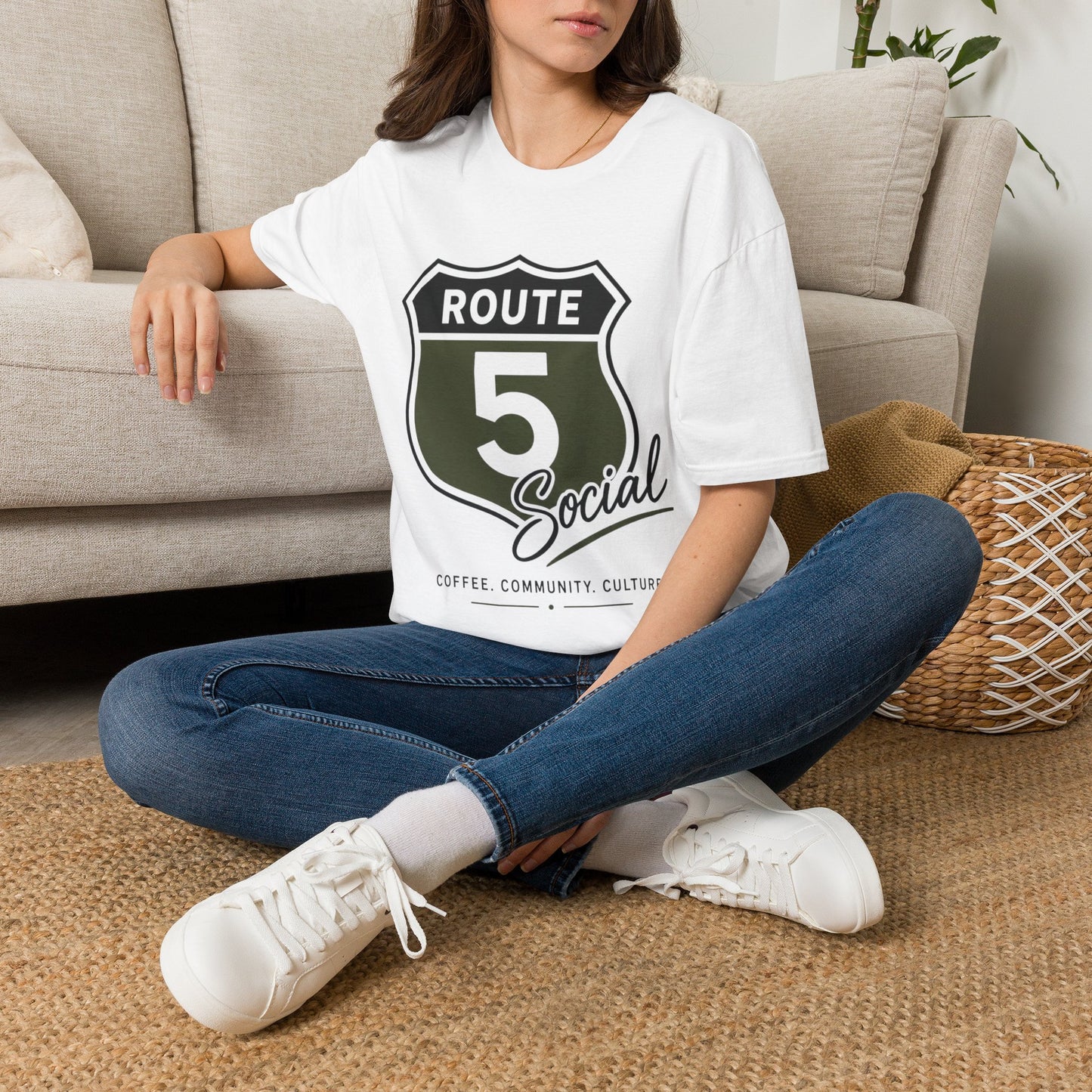 Route 5 Social T‑Shirt — Retro Highway Shield Graphic