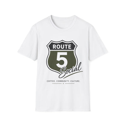 Route 5 Social T‑Shirt — Retro Highway Shield Graphic