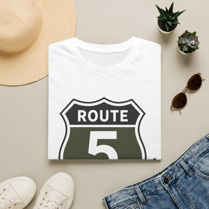 Route 5 Social T‑Shirt — Retro Highway Shield Graphic